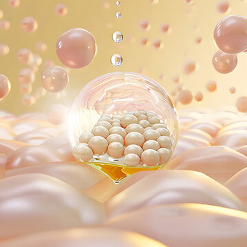 An image of exosome sacs with showing their growth factor molecules