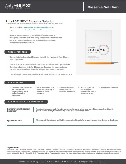 An image of the AnteAGE MDX Biosome Solution Information Sheet pdf file